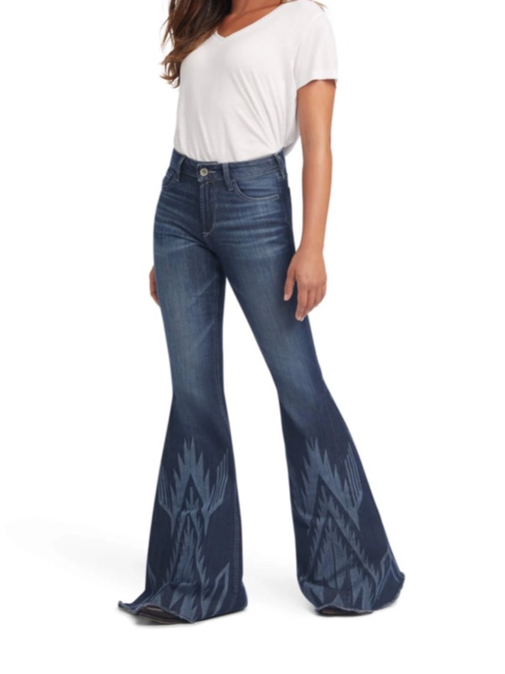 Ariat Dark Blue High-Rise Flare Jeans with Chimayo Print